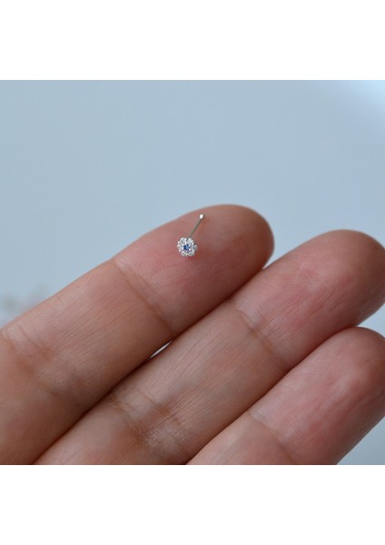 925 Ayar Gümüş Mini Nazar Çiçek Hızma Nazarlı Burun Piercing