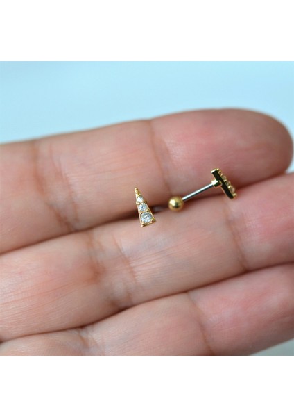 Gold Cerrahi Çelik Taşlı Mini Üçgen Piercing Helix Lob Kıkırdak Tragus
