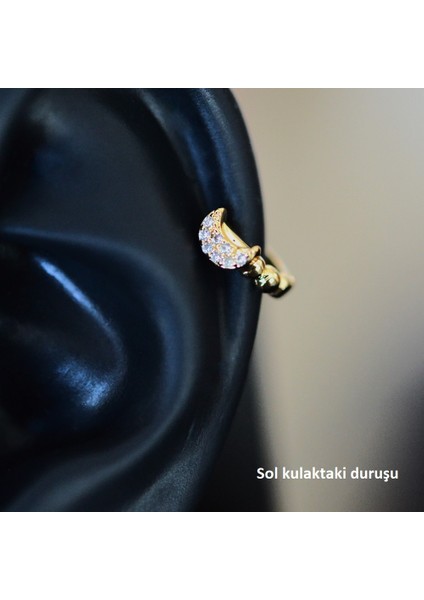 Gold Renk Cerrahi Çelik Ay Modelli Halka Tragus Piercing Helix Lob Kıkırdak