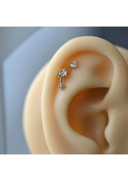 Gold Renk Cerrahi Çelik Taşlı Mini Yıldızlar Helix Piercing Lob Kıkırdak Tragus