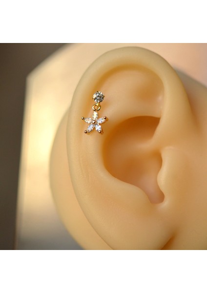 Cerrahi Çelik Çiçek Sallantılı Piercing Helix Kıkırdak Gold Renk