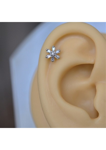 Gümüş Renk Cerrahi Çelik Çiçek Piercing Helix Lob Kıkırdak Tragus