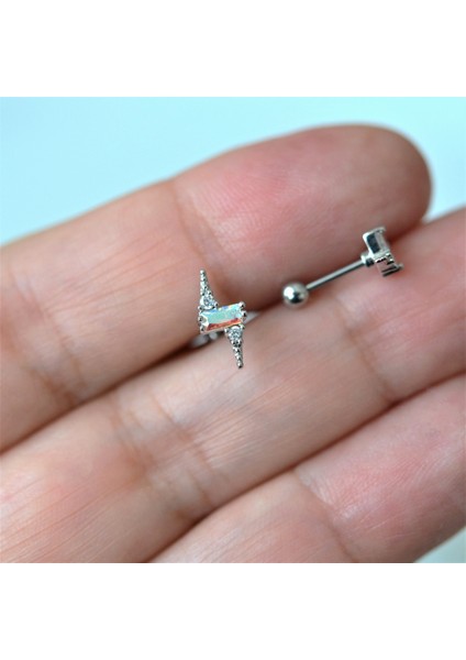 Gümüş Renk Cerrahi Çelik Şimşek Modelli Piercing Helix Lob Kıkırdak Tragus