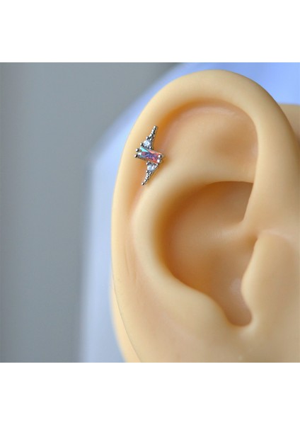 Gümüş Renk Cerrahi Çelik Şimşek Modelli Piercing Helix Lob Kıkırdak Tragus