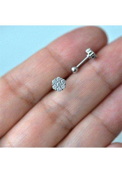 Gümüş Renk Cerrahi Çelik Çiçek Piercing Helix Lob Kıkırdak Tragus