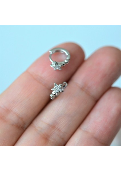 Gümüş Renk Cerrahi Çelik Yıldız Modelli Halka Tragus Piercing Helix Lob Kıkırdak fiyatları
