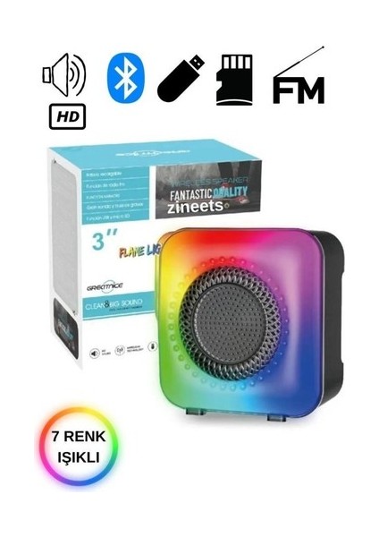 Işıklı Bluetooth Hoparlör Kablosuz Ses Bombası Yüksek Ses Speaker Radyolu Rgb