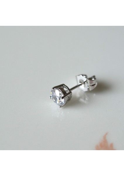 Gümüş Renk Tektaş Küpe 6 mm Zirkon Taşlı Rodyumlu Tek Adet fırsatları