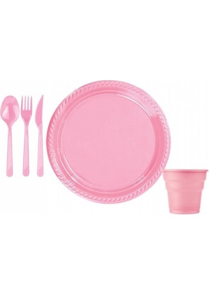 Pembe Plastik Sofra Seti 25 Kişilik
