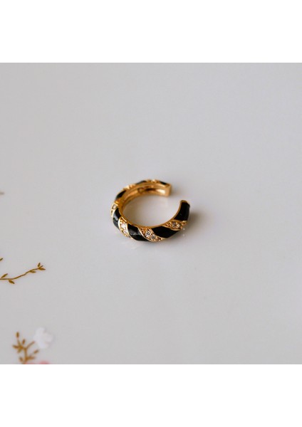 Siyah Taşlı Bombeli Düz Earcuff Sıkıştırma Kıkırdak Küpe indirimleri
