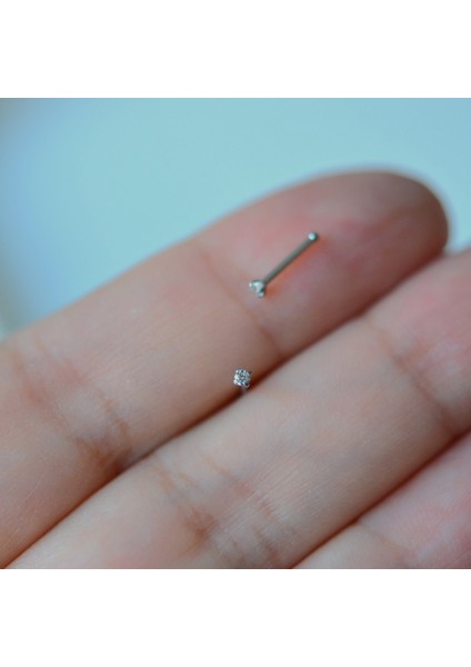 Cerrahi Çelik Gümüş Renk Minik Tektaş Burun Piercing Tektaş Hızma