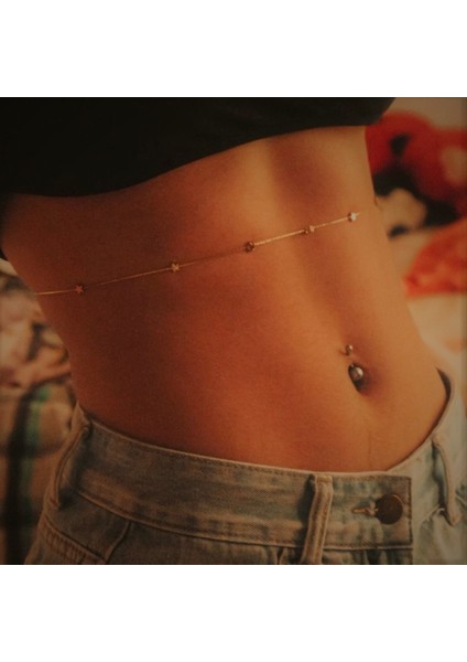 Cerrahi Çelik Ucu Toplu Göbek Piercingi Gold Renkli