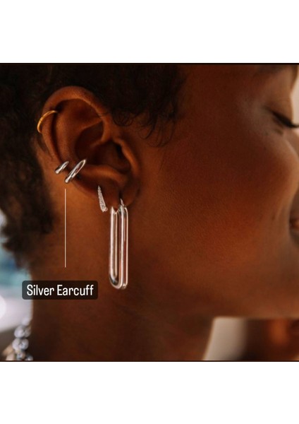 Silver Renk Delik Gerektirmeyen Düz Earcuff Kıkırdak Küpesi