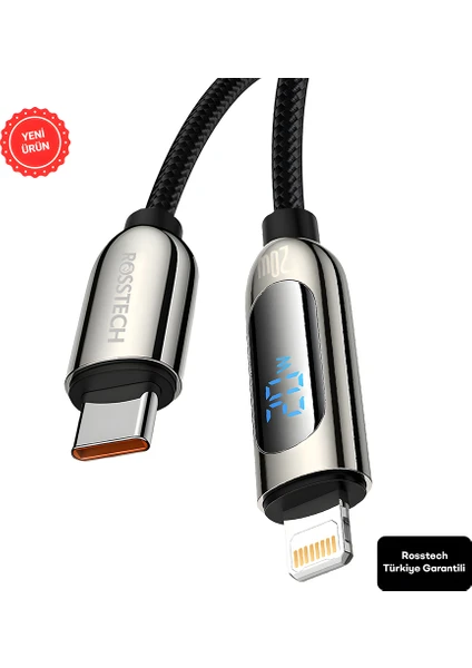 20W Usb-C To Lightning Dijital Ekranlı Hızlı Şarj Kablosu 1.2m (Rosstech Türkiye Garantili)