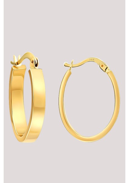 Altın Küpe 14 Ayar Altın Oval Halka Köşeli Küpe-2,00 cm