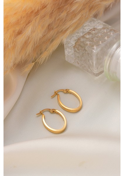 Altın Küpe 14 Ayar Altın Oval Halka Köşeli Küpe-2,00 cm modelleri