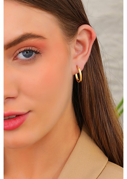 Altın Küpe 14 Ayar Altın Oval Halka Köşeli Küpe-2,00 cm indirimleri