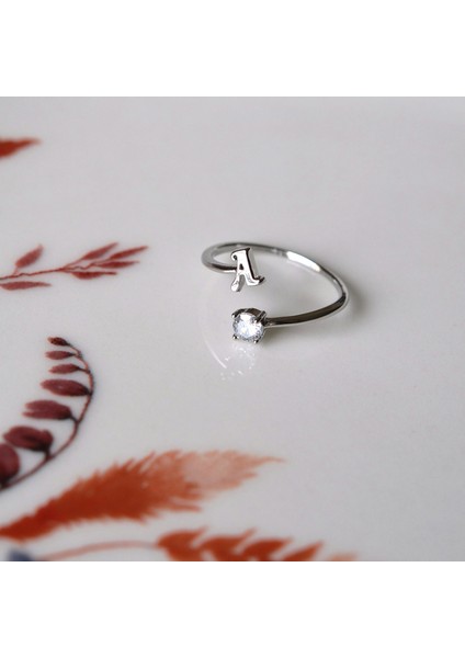 A Harfi Yüzük Ayarlanabilir Eklemm Yüzüğü Gümüş Renkli