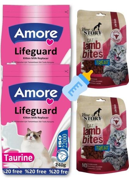 Lifeguard Premium Yavru Kedi Süt Tozu 240 gr x 2, Cat Lamb Bites Cat Threat 60 gr x 2