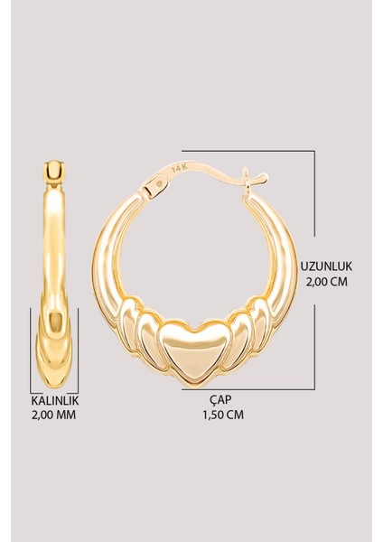 Altın Küpe 14 Ayar Altın Kalpli Halka Küpe-1,50 cm fırsatları