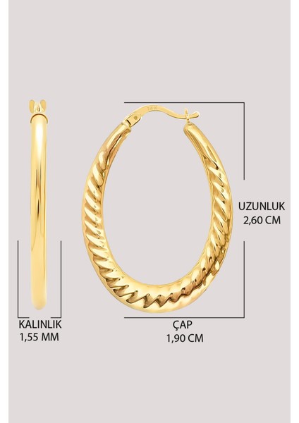 Altın Küpe 14 Ayar Altın Oval Burgu Desenli Küpe-2,60 cm fırsatları