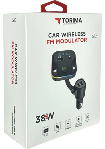 G12 Bluetoot Fm Transmitter Fm Verici 38W Pd Giriş Microsd Kart Girişi