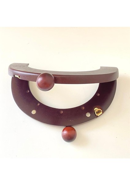 Çanta Bursu Ahşap Oval Boncuklu Yanik Kahve 20 cm