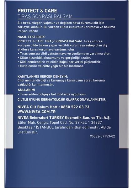 NIVEA MEN Nemlendirici Tıraş Sonrası Balsam Protect & Care 100 ml,Hızlı Emilir,Normal ve Kuru Ciltler