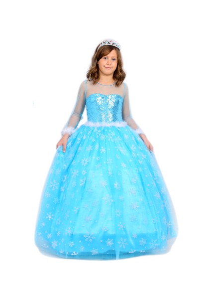 Butik Happy Kids Kız Çocuk Prenses Elsa Kostümü Uzun Kollu Elsa Kostümü 1-12 Yaş Taç-Asa-Saç Hediyeli fiyatları