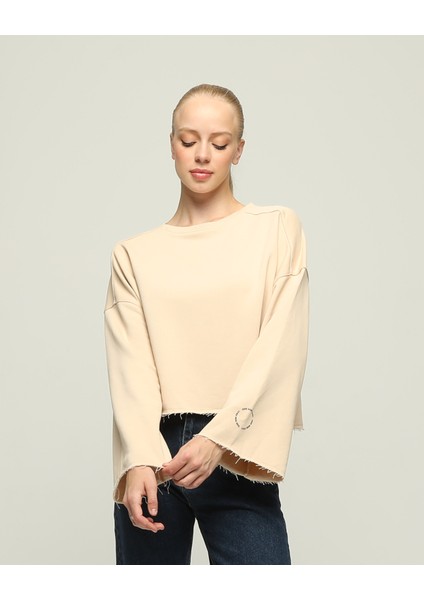 Kadın Basic Bisiklet Yaka Düz Oversize Salaş Bol Kesim Sweatshirt