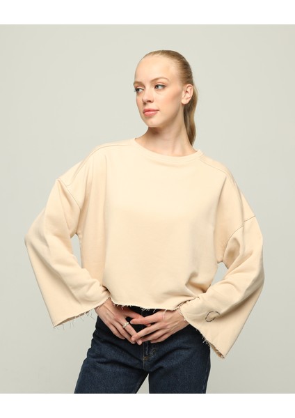 Kadın Basic Bisiklet Yaka Düz Oversize Salaş Bol Kesim Sweatshirt
