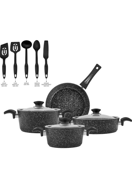 Defne Biogranit 7 Parça Tencere Seti Black + Karaca Maestro 5 Parça Servis Seti