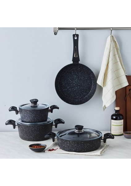 Defne Biogranit 7 Parça Tencere Seti Black + Karaca Maestro 5 Parça Servis Seti