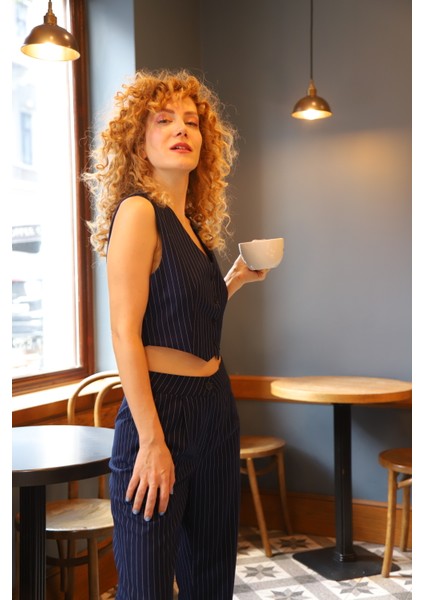 Lacivert Çizgili Yelek modelleri