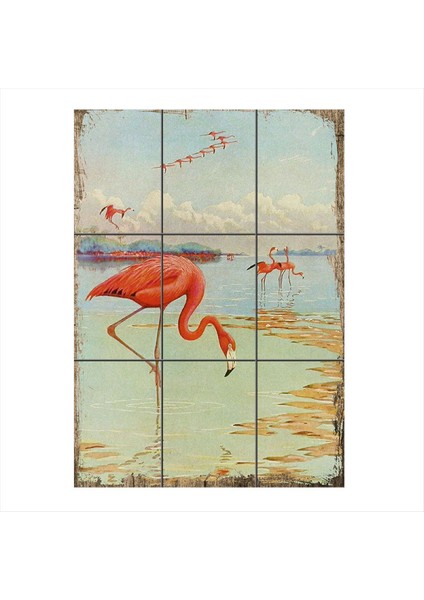 Flamingolar Temalı Mdf 9 Parça Puzzle Tablo