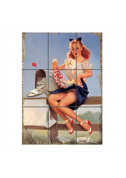 Posta Kutusu Pin Up Kadın 9 Parça Puzzle Tablo