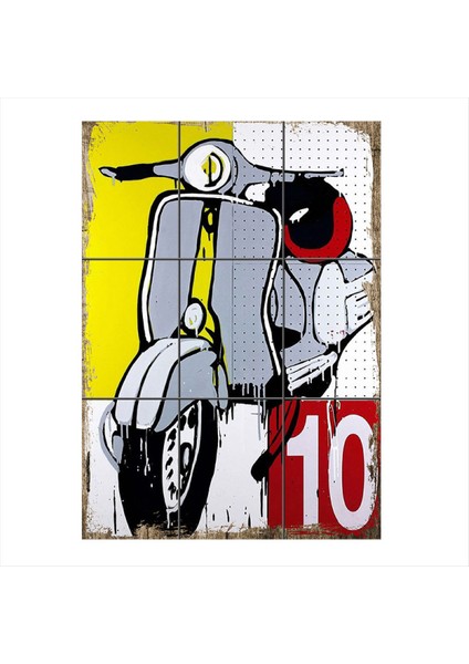 Vespa Motosiklet 9 Parça Puzzle Tablo