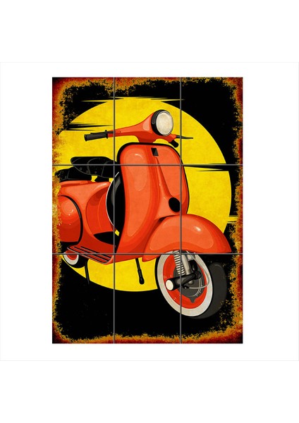 Vespa Motosiklet Mdf 9 Parça Puzzle Tablo