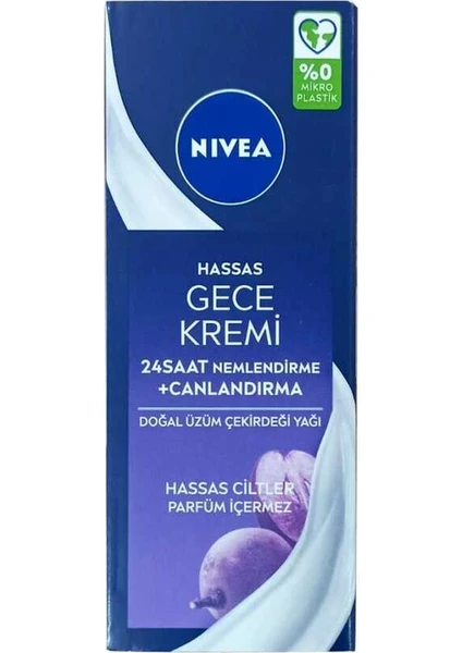 Hassas Gece Kremi Nemlendirici Doğal Üzüm Çekirdeği Yağı 50 ml