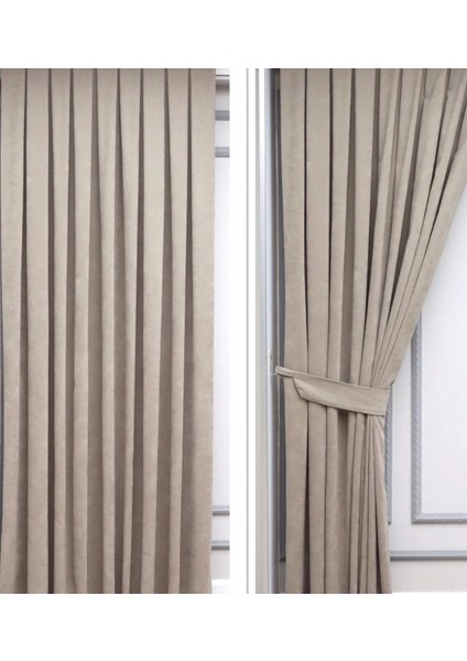 Petek Dokulu Kadife Fon Perde 1/2,5 Normal Pile Tek Kanat - Kum Beji fiyatları