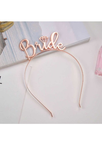 Bride Yazılı Metal Taç Rose Gold +Bekarlığa Veda Partisi Konsepti Metal Taç