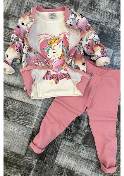 Kız Çocuk Unicorn Magical Lıve Pembe Taytlı Takım