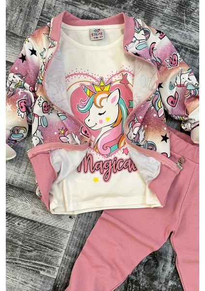 Kız Çocuk Unicorn Magical Lıve Pembe Taytlı Takım