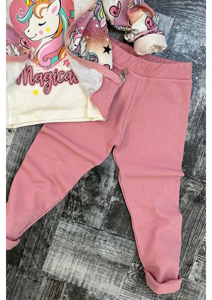 Kız Çocuk Unicorn Magical Lıve Pembe Taytlı Takım