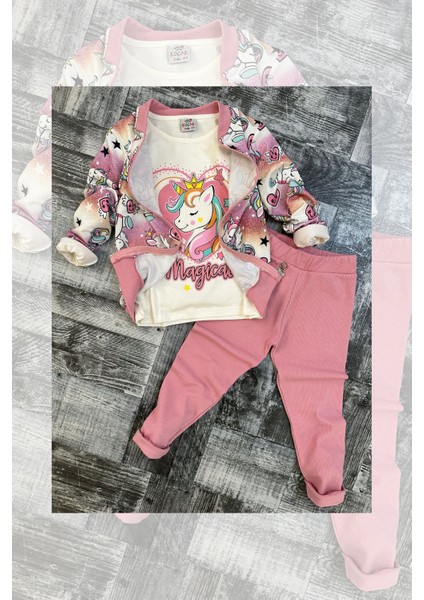 Kız Çocuk Unicorn Magical Lıve Pembe Taytlı Takım