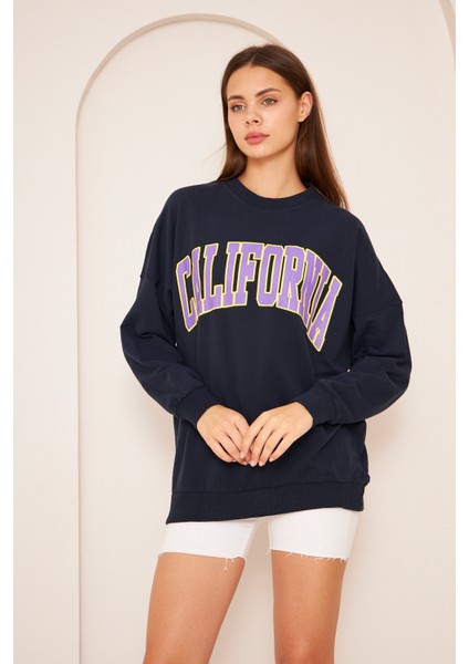 Unısex Calıfornıa Baskı Sweat 22907B4 -Lacivert