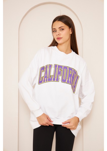 Unısex Calıfornıa Baskı Sweat 22907B4 -Beyaz