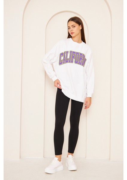 Unısex Calıfornıa Baskı Sweat 22907B4 -Beyaz modelleri