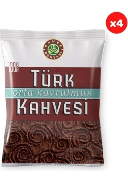 Kahve Dünyası Orta Kavrulmuş Türk Kahvesi 100 gr (4'lü Paket) Orta Kavrulmuş Türk Kahvesi 100 gr (4'lü Paket)