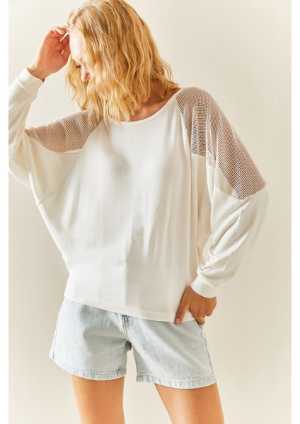 Beyaz Bisiklet Yaka File Detaylı Bluz 3YXK4-47546-01